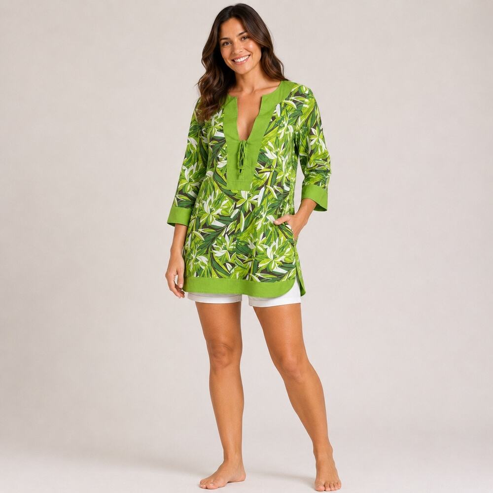 Banana Republic Womens Swimsuit Cover Up Jungle Tropical Print Green Small